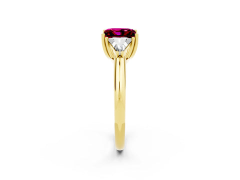 Yellow gold Three-Stone Princess Cut Cut Diamond Ring with Trillion Side Stones and Four-Prong Setting_2