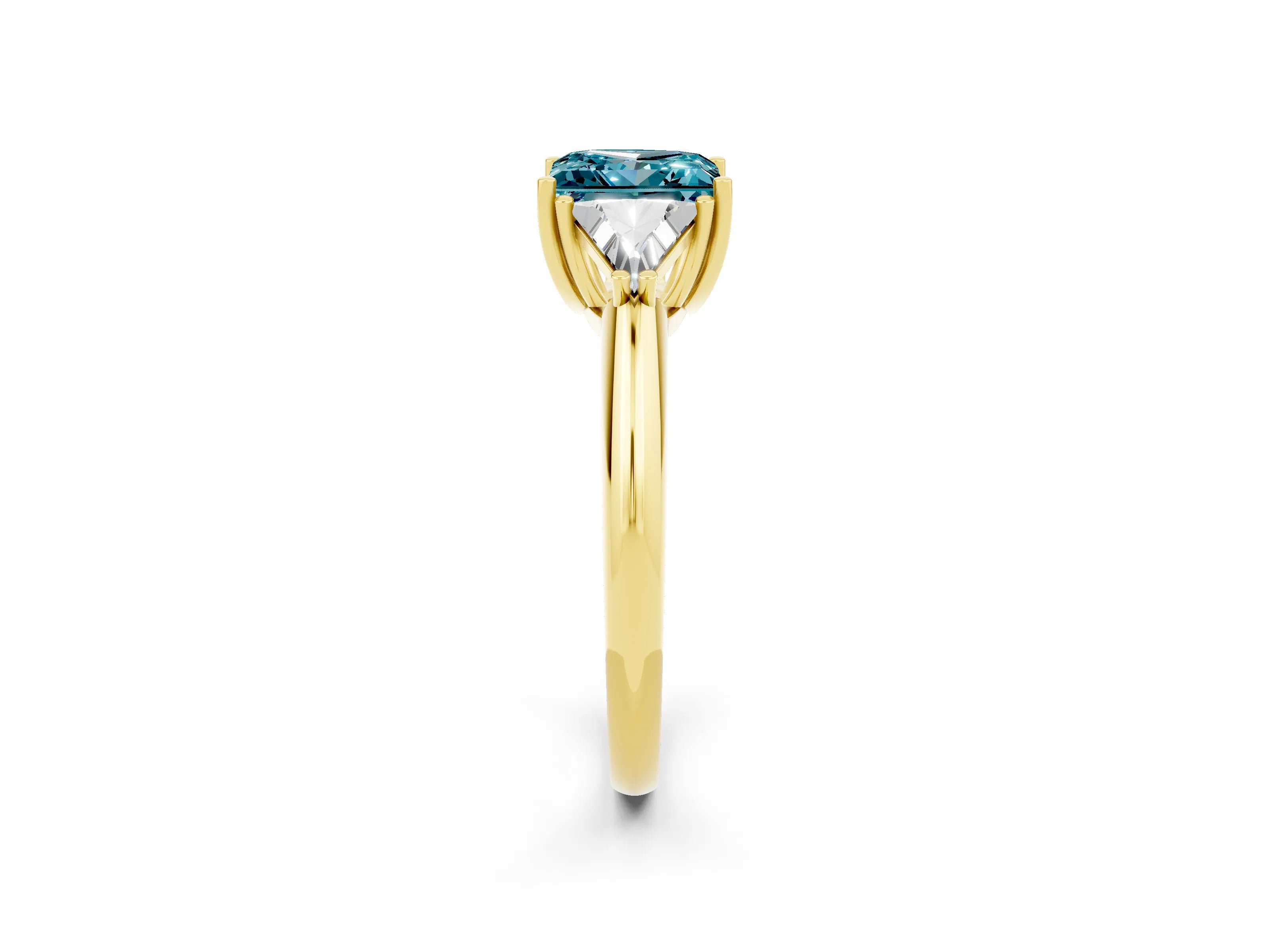 Yellow gold Three-Stone Princess Cut Cut Diamond Ring with Trillion Side Stones and Four-Prong Setting_2