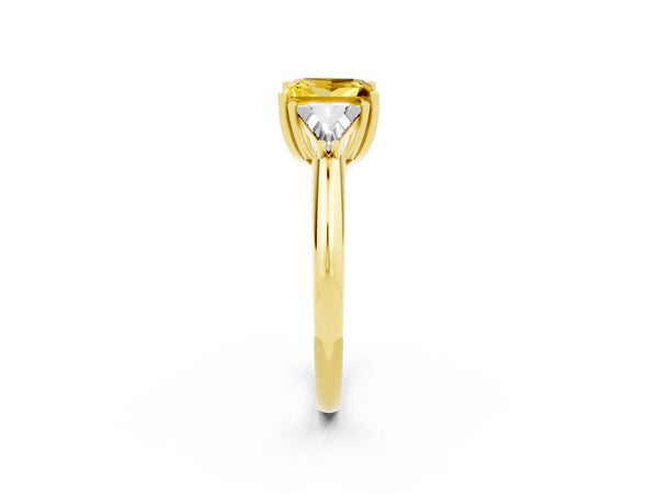 Yellow gold Three-Stone Princess Cut Yellow Sapphire Engagement Ring with Trillion Side Stones and Prong Setting