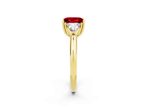 Yellow gold Three-Stone Princess Cut Cut Diamond Ring with Trillion Side Stones and Four-Prong Setting_2
