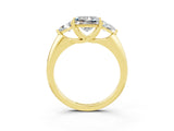 Yellow gold Three-Stone Princess Cut Cut Diamond Ring with Trillion Side Stones and Four-Prong Setting_3