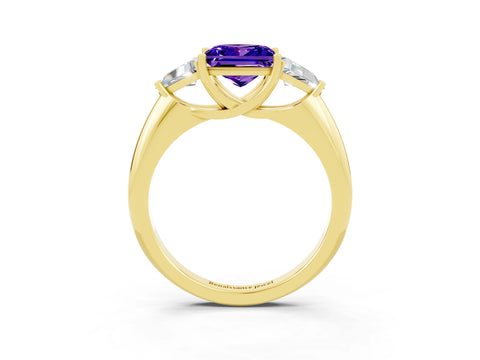 Yellow gold Three-Stone Princess Cut Cut Diamond Ring with Trillion Side Stones and Four-Prong Setting_3