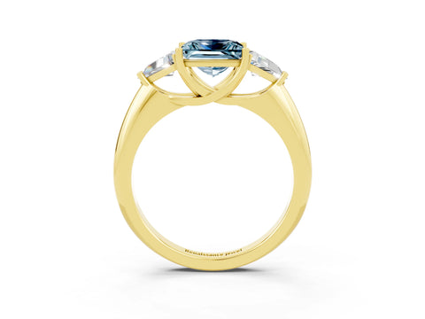 Yellow gold Three-Stone Princess Cut Cut Diamond Ring with Trillion Side Stones and Four-Prong Setting_3