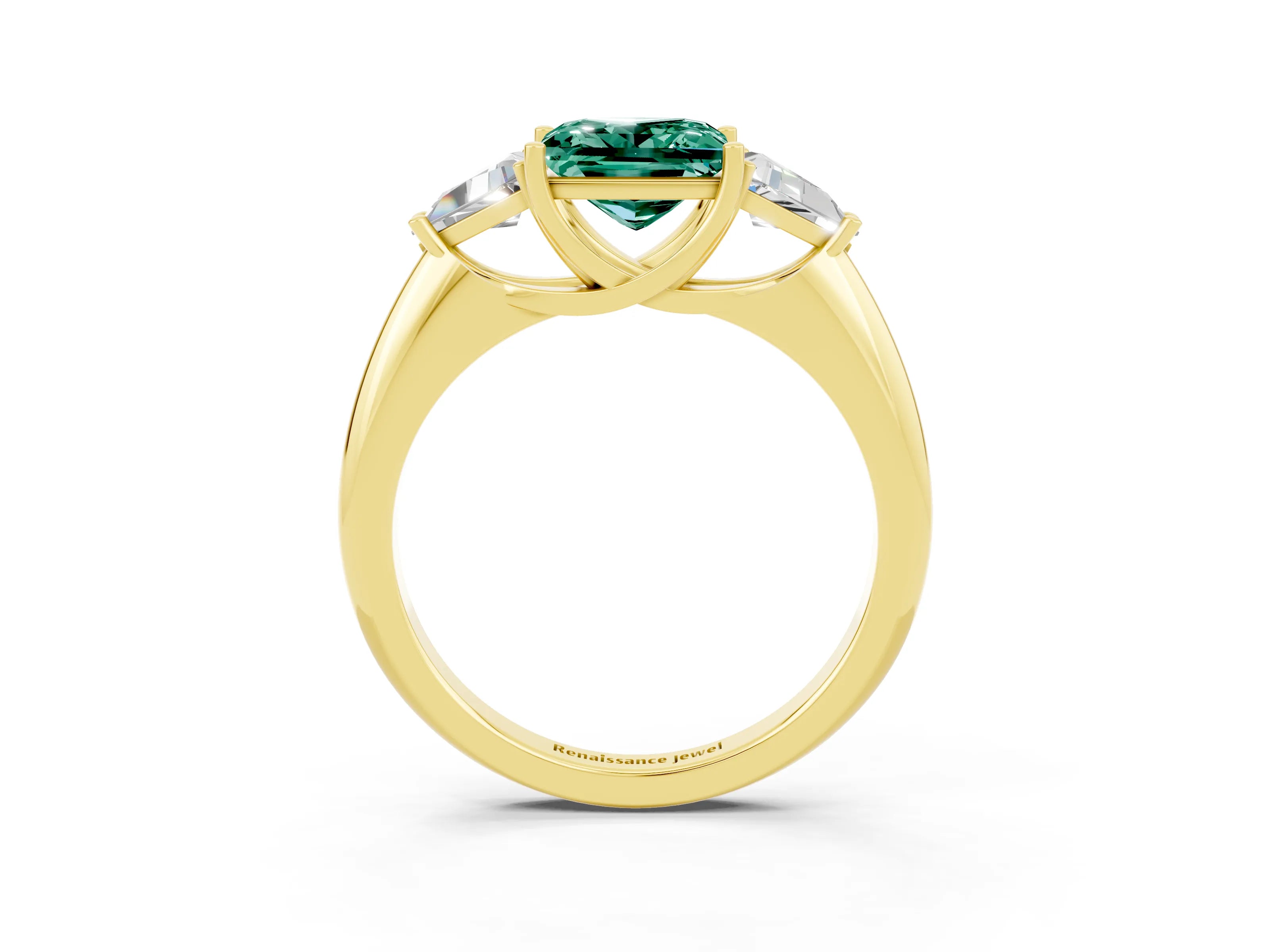 Yellow gold Three-Stone Princess Cut Cut Diamond Ring with Trillion Side Stones and Four-Prong Setting_3
