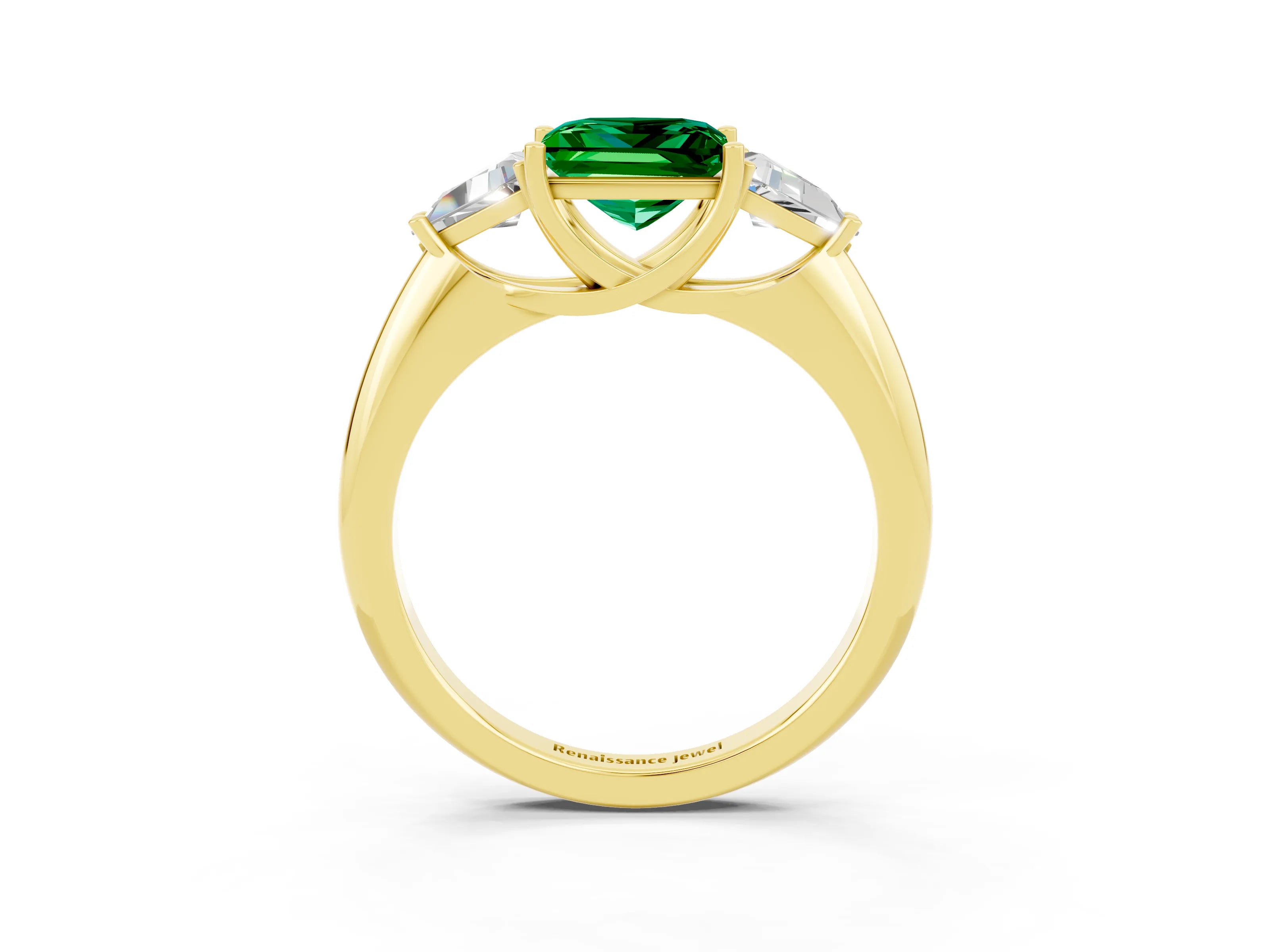 Yellow gold Three-Stone Princess Cut Cut Diamond Ring with Trillion Side Stones and Four-Prong Setting_3