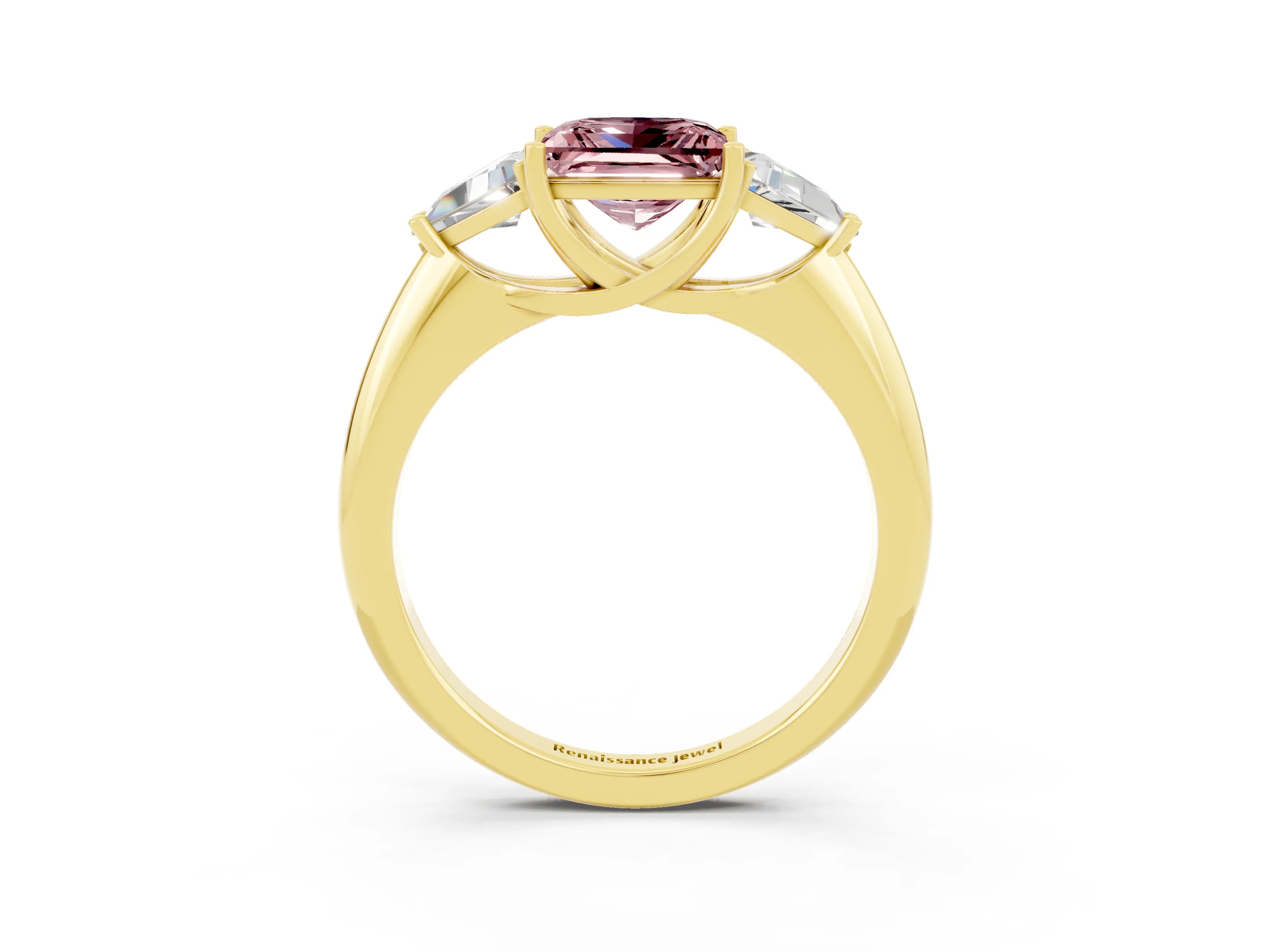 Yellow gold Three-Stone Princess Cut Cut Diamond Ring with Trillion Side Stones and Four-Prong Setting_3