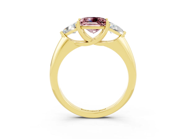 Yellow gold Three-Stone Princess Cut Cut Diamond Ring with Trillion Side Stones and Four-Prong Setting