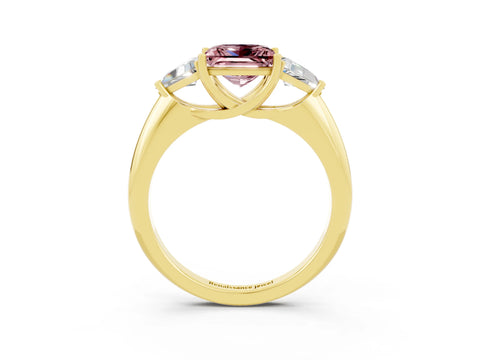 Yellow gold Three-Stone Princess Cut Cut Diamond Ring with Trillion Side Stones and Four-Prong Setting_3
