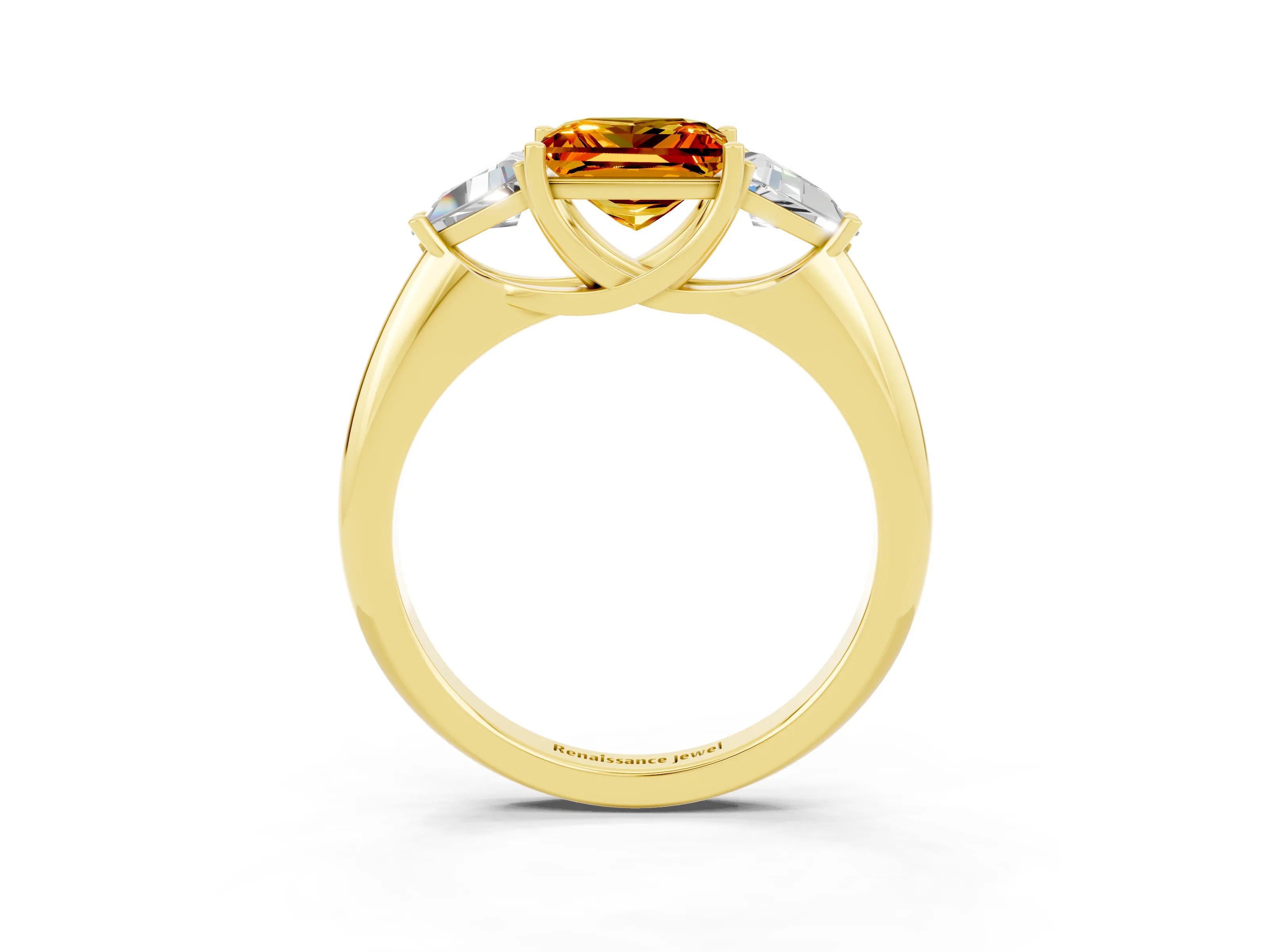 Yellow gold Three-Stone Princess Cut Cut Diamond Ring with Trillion Side Stones and Four-Prong Setting_3