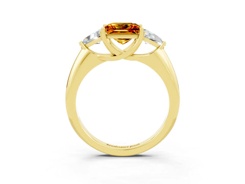 Yellow gold Three-Stone Princess Cut Cut Diamond Ring with Trillion Side Stones and Four-Prong Setting_3