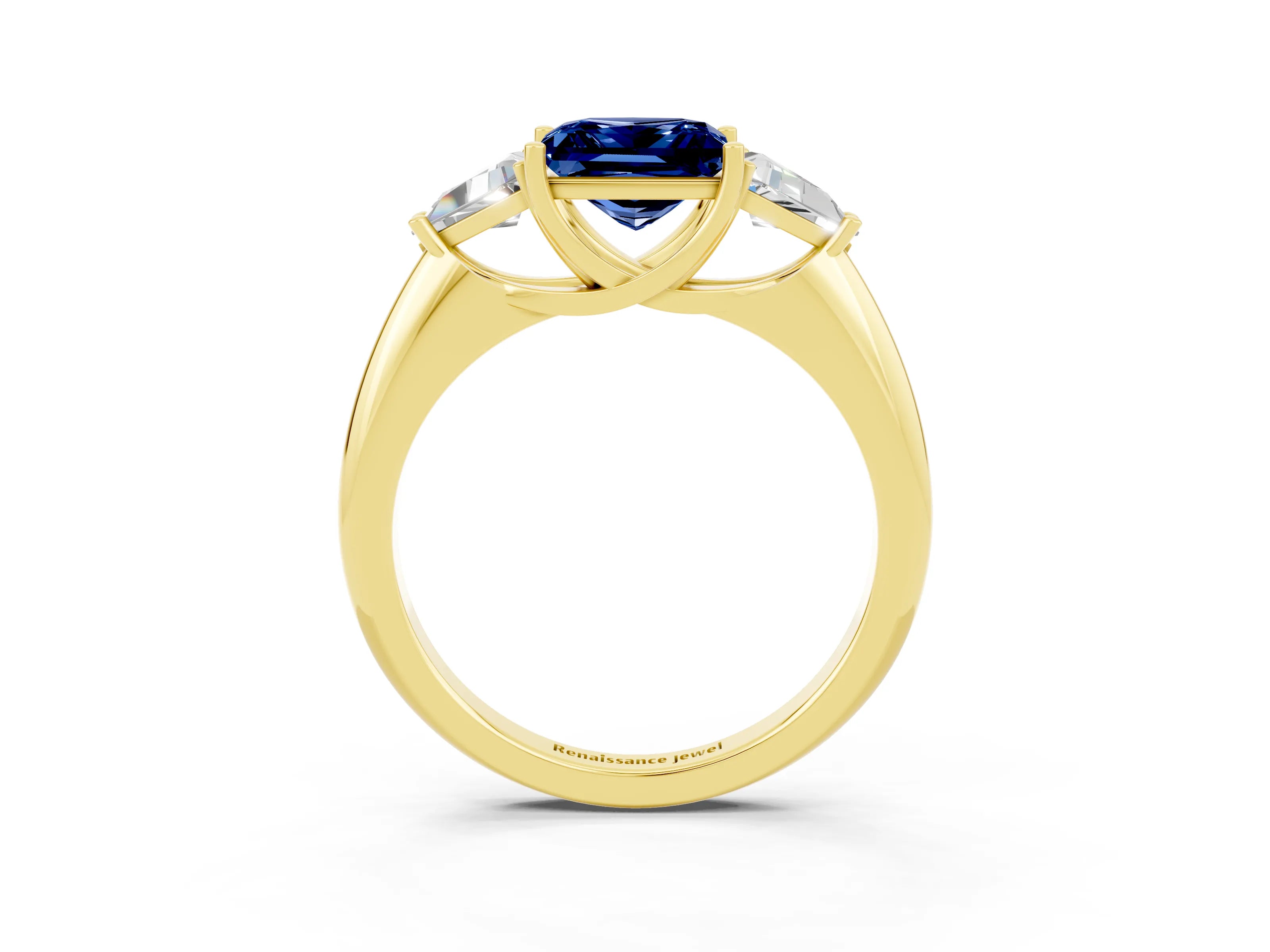 Yellow gold Three-Stone Princess Cut Cut Diamond Ring with Trillion Side Stones and Four-Prong Setting_3
