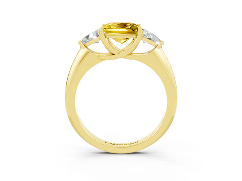 Yellow gold Three-Stone Princess Cut Cut Diamond Ring with Trillion Side Stones and Four-Prong Setting_3