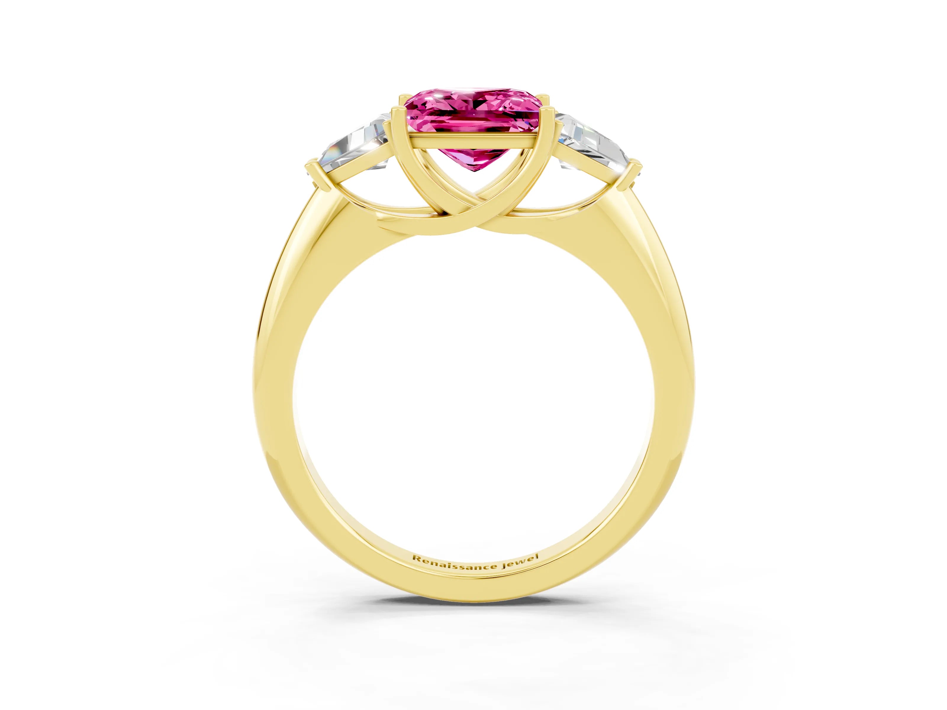 Yellow gold Three-Stone Princess Cut Cut Diamond Ring with Trillion Side Stones and Four-Prong Setting_3