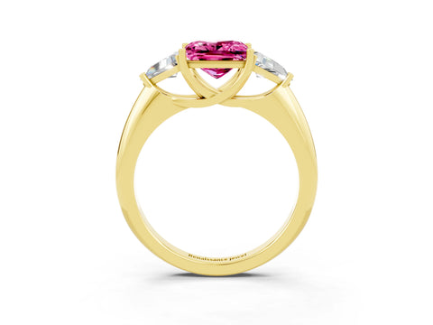 Yellow gold Three-Stone Princess Cut Cut Diamond Ring with Trillion Side Stones and Four-Prong Setting_3