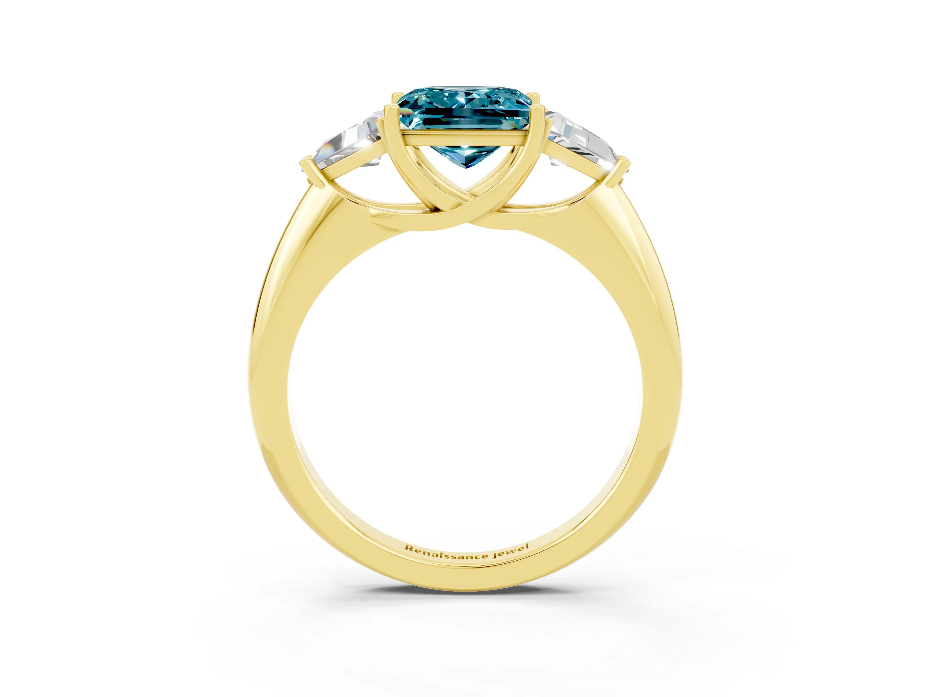 Yellow gold Three-Stone Princess Cut Cut Diamond Ring with Trillion Side Stones and Four-Prong Setting_3