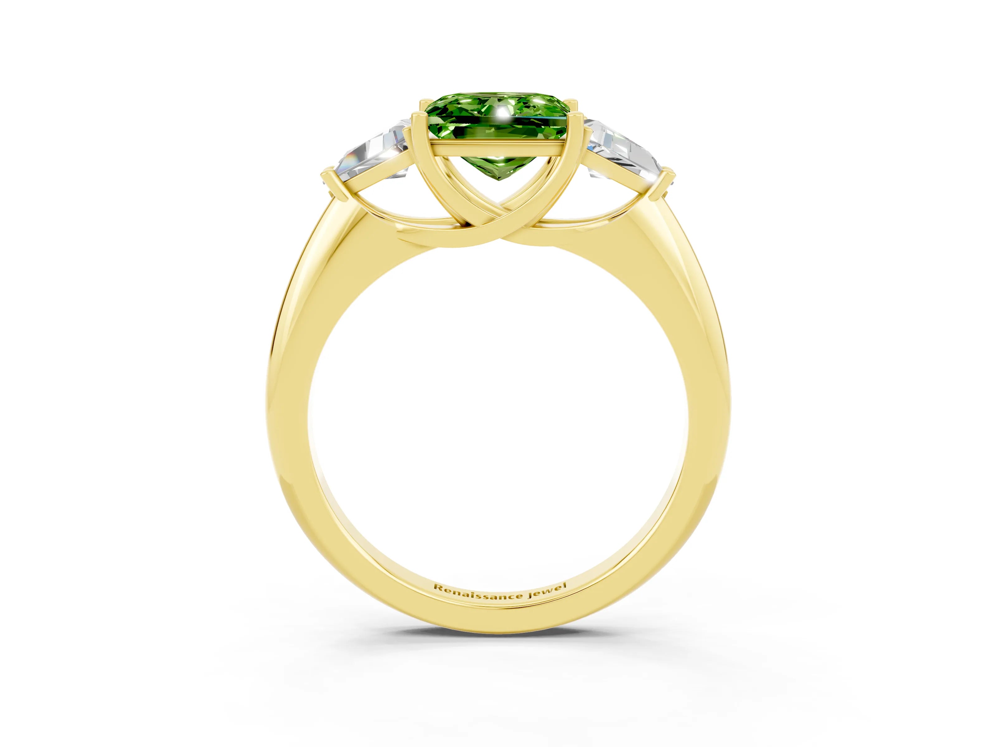 Yellow gold Three-Stone Princess Cut Cut Diamond Ring with Trillion Side Stones and Four-Prong Setting_3