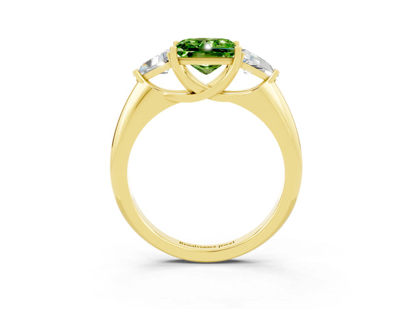 Yellow gold Three-Stone Princess Cut Cut Diamond Ring with Trillion Side Stones and Four-Prong Setting