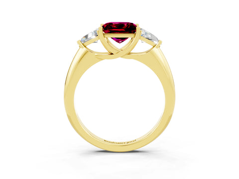 Yellow gold Three-Stone Princess Cut Cut Diamond Ring with Trillion Side Stones and Four-Prong Setting_3