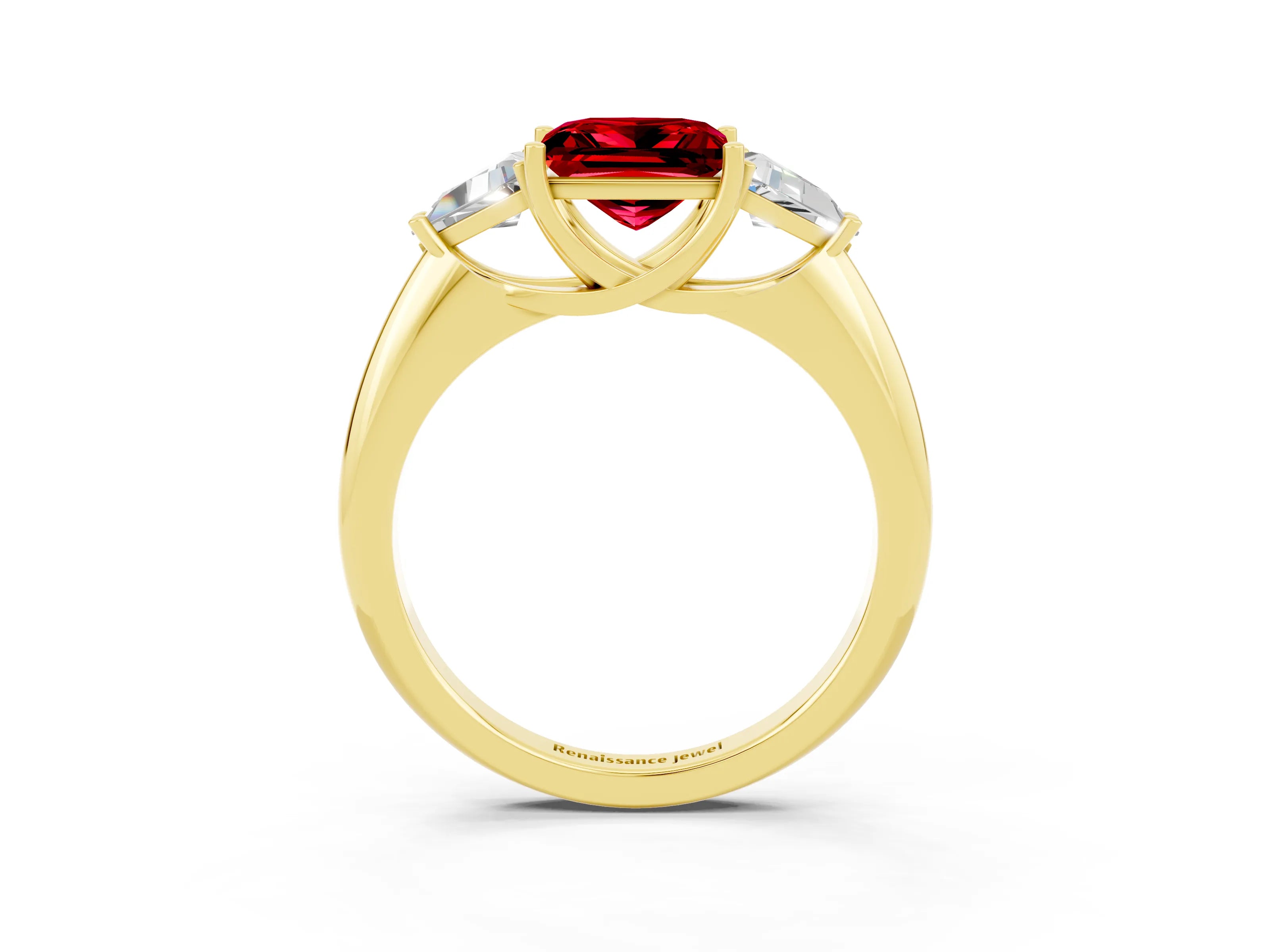 Yellow gold Three-Stone Princess Cut Cut Diamond Ring with Trillion Side Stones and Four-Prong Setting_3