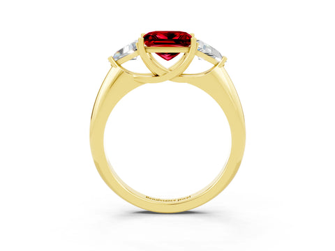 Yellow gold Three-Stone Princess Cut Cut Diamond Ring with Trillion Side Stones and Four-Prong Setting_3