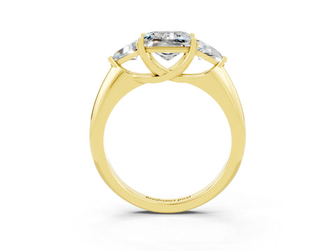 Yellow gold Three-Stone Princess Cut Cut Diamond Ring with Trillion Side Stones and Four-Prong Setting_3