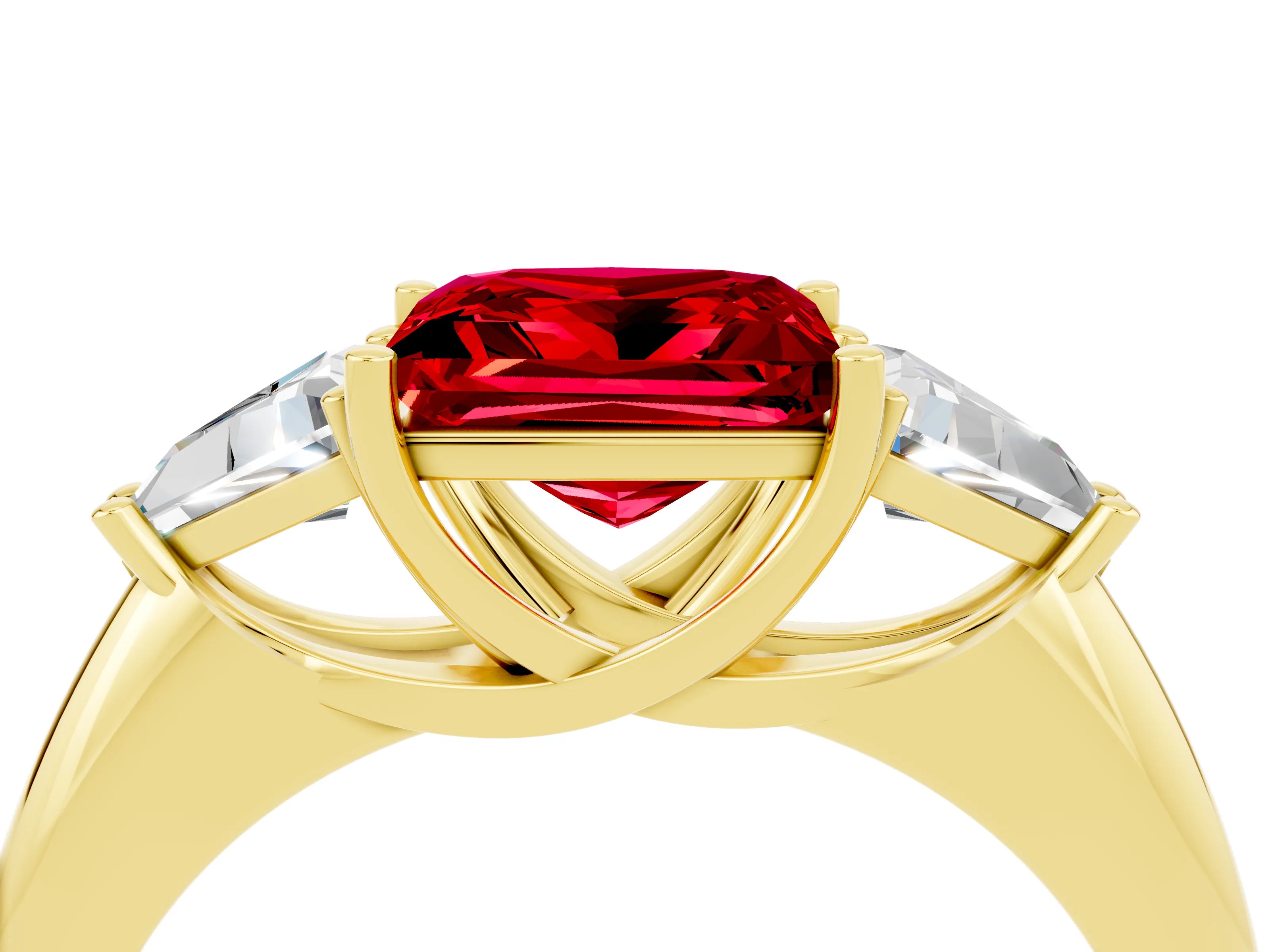 Yellow gold Three-Stone Princess Cut Cut Diamond Ring with Trillion Side Stones and Four-Prong Setting_4