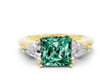 Yellow gold Three-Stone Princess Cut Cut Diamond Ring with Trillion Side Stones and Four-Prong Setting