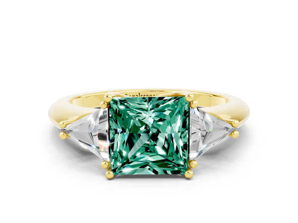 Yellow gold Three-Stone Princess Cut Cut Diamond Ring with Trillion Side Stones and Four-Prong Setting