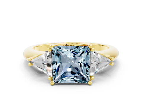 Yellow gold Three-Stone Princess Cut Cut Diamond Ring with Trillion Side Stones and Four-Prong Setting