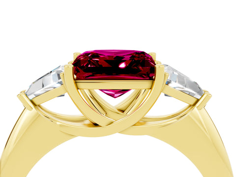 Yellow gold Three-Stone Princess Cut Cut Diamond Ring with Trillion Side Stones and Four-Prong Setting_4