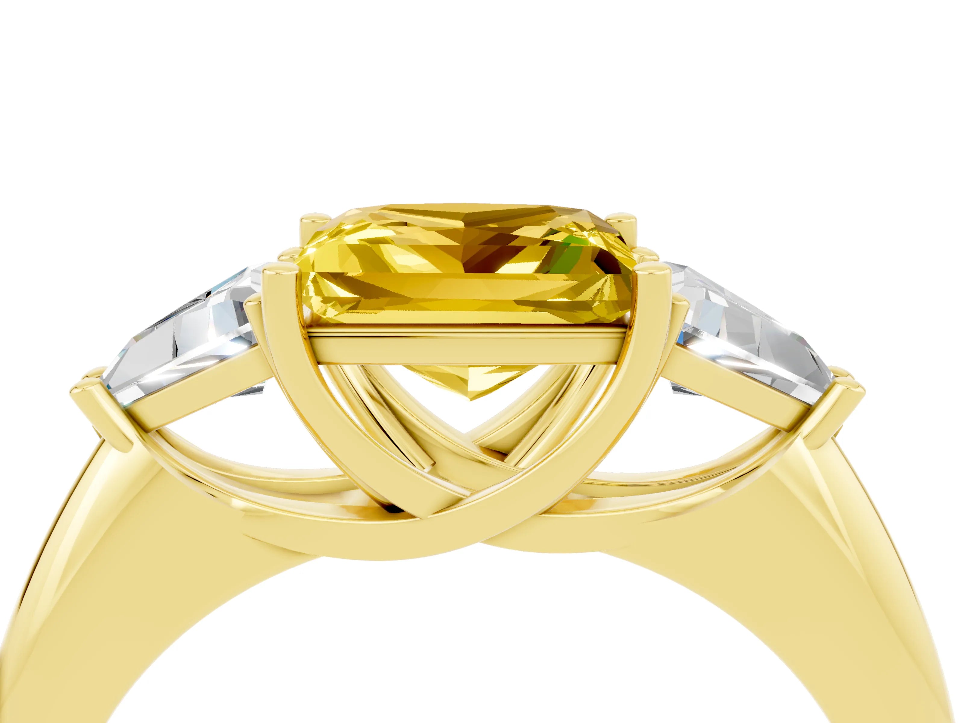 Yellow gold Three-Stone Princess Cut Cut Diamond Ring with Trillion Side Stones and Four-Prong Setting_4