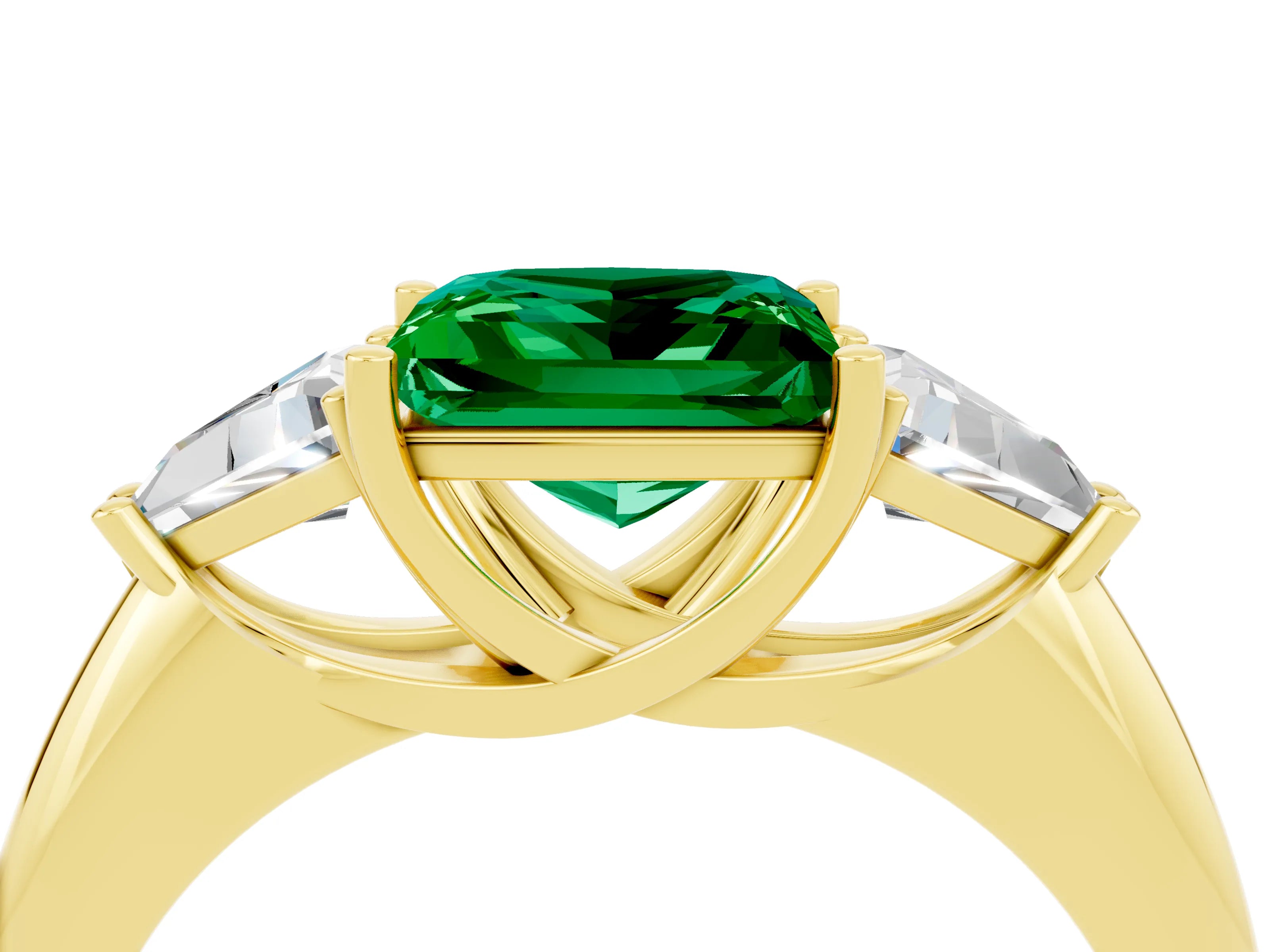 Yellow gold Three-Stone Princess Cut Cut Diamond Ring with Trillion Side Stones and Four-Prong Setting_4