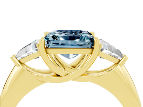 Yellow gold Three-Stone Princess Cut Cut Diamond Ring with Trillion Side Stones and Four-Prong Setting_4