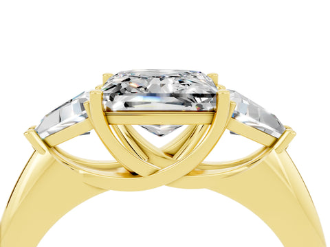 Yellow gold Three-Stone Princess Cut Cut Diamond Ring with Trillion Side Stones and Four-Prong Setting_4
