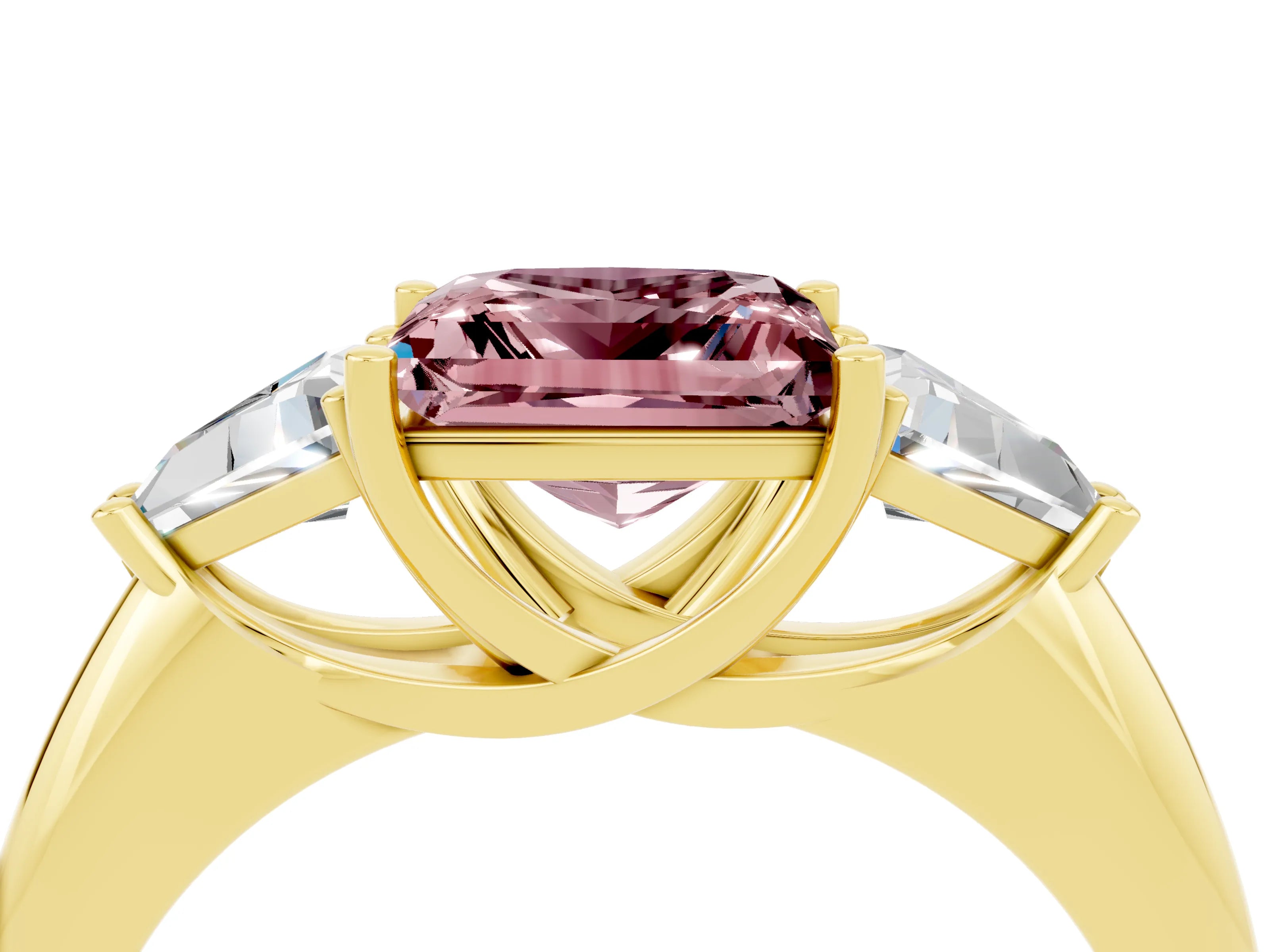 Yellow gold Three-Stone Princess Cut Cut Diamond Ring with Trillion Side Stones and Four-Prong Setting_4
