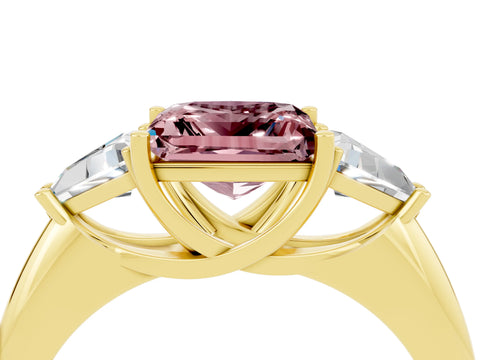 Yellow gold Three-Stone Princess Cut Cut Diamond Ring with Trillion Side Stones and Four-Prong Setting_4
