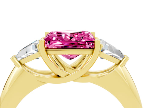 Yellow gold Three-Stone Princess Cut Cut Diamond Ring with Trillion Side Stones and Four-Prong Setting_4