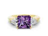 Yellow gold Three-Stone Princess Cut Cut Diamond Ring with Trillion Side Stones and Four-Prong Setting
