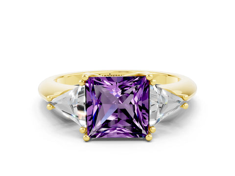 Yellow gold Three-Stone Princess Cut Cut Diamond Ring with Trillion Side Stones and Four-Prong Setting