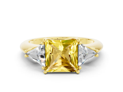 Yellow gold Three-Stone Princess Cut Cut Diamond Ring with Trillion Side Stones and Four-Prong Setting
