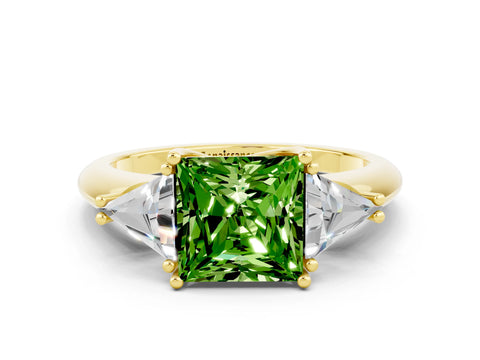 Yellow gold Three-Stone Princess Cut Cut Diamond Ring with Trillion Side Stones and Four-Prong Setting