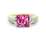 Yellow gold Three-Stone Princess Cut Cut Diamond Ring with Trillion Side Stones and Four-Prong Setting