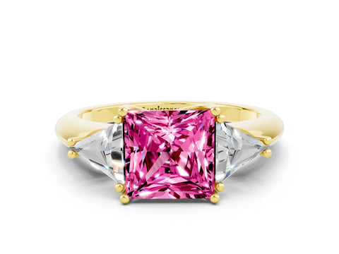Yellow gold Three-Stone Princess Cut Cut Diamond Ring with Trillion Side Stones and Four-Prong Setting