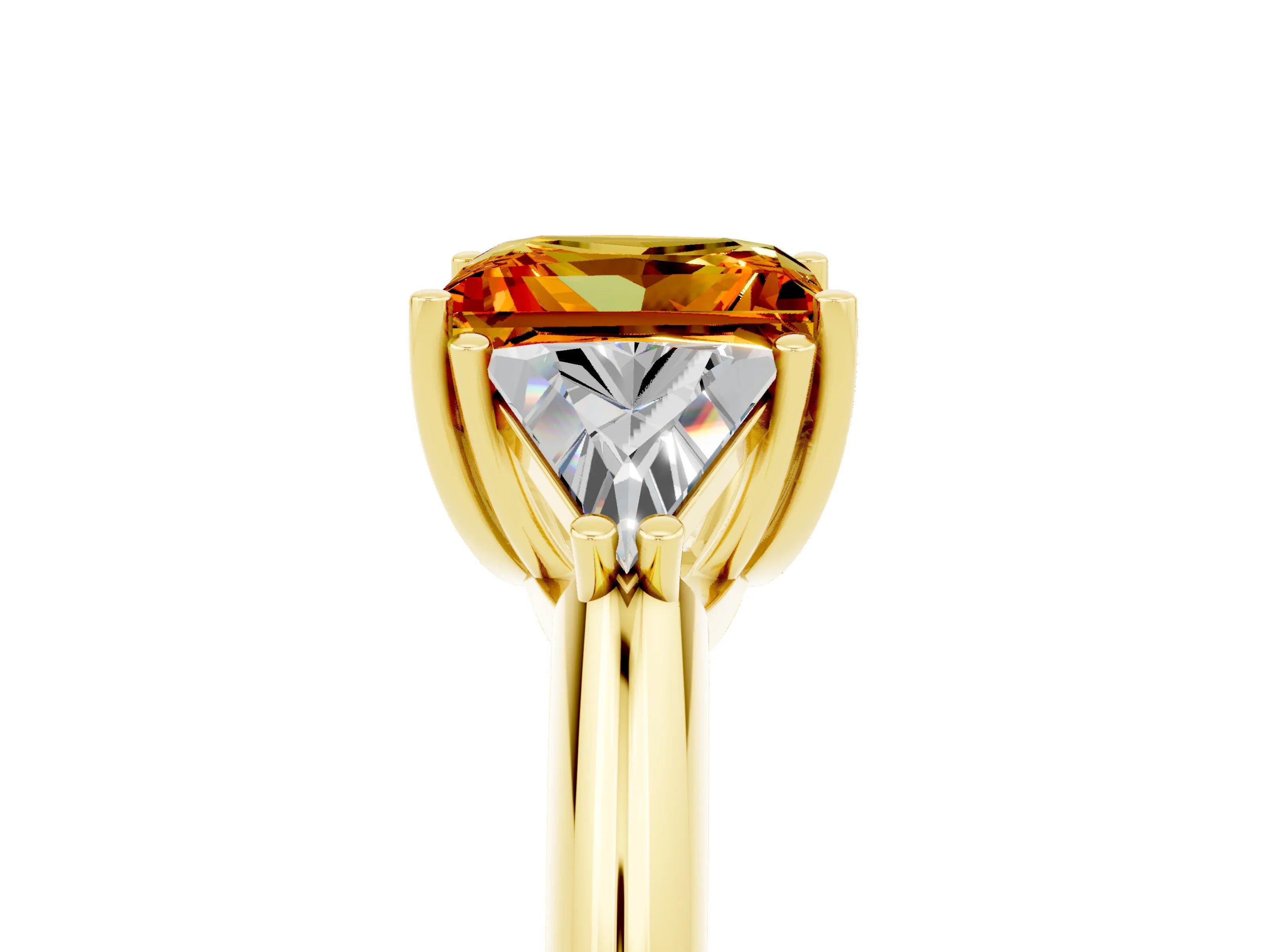 Yellow gold Three-Stone Princess Cut Cut Diamond Ring with Trillion Side Stones and Four-Prong Setting_5