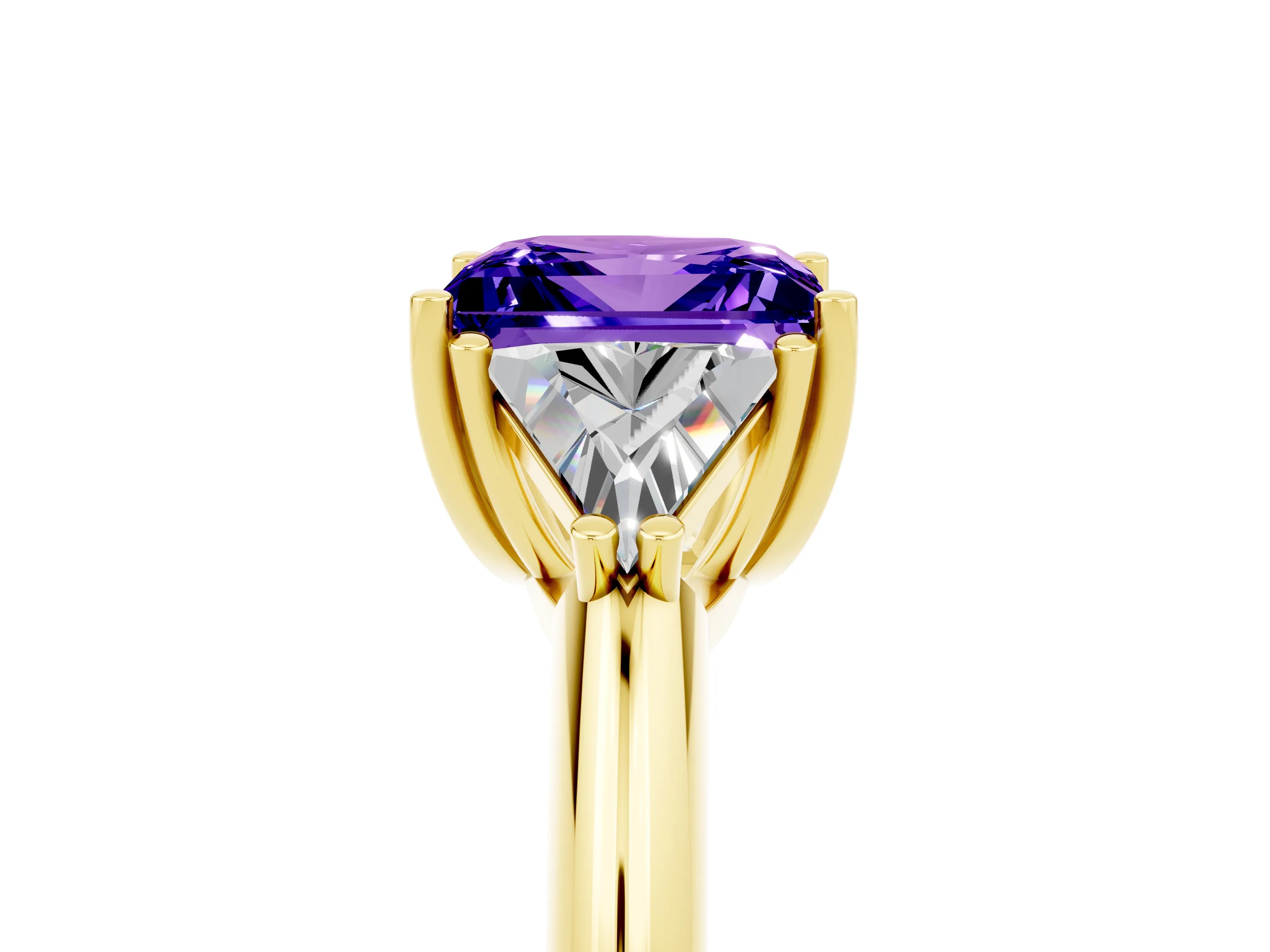 Yellow gold Three-Stone Princess Cut Cut Diamond Ring with Trillion Side Stones and Four-Prong Setting_5