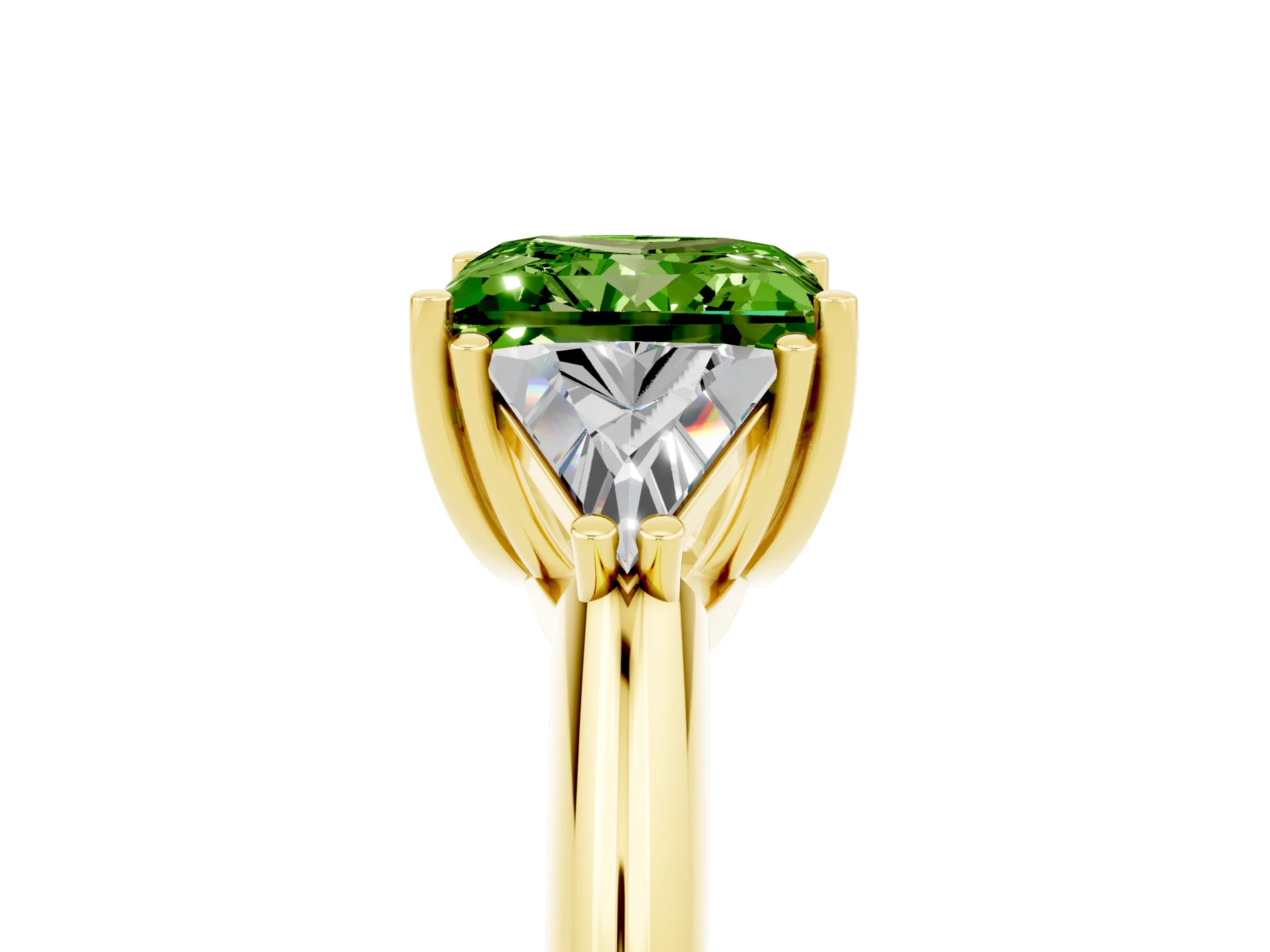 Yellow gold Three-Stone Princess Cut Cut Diamond Ring with Trillion Side Stones and Four-Prong Setting_5