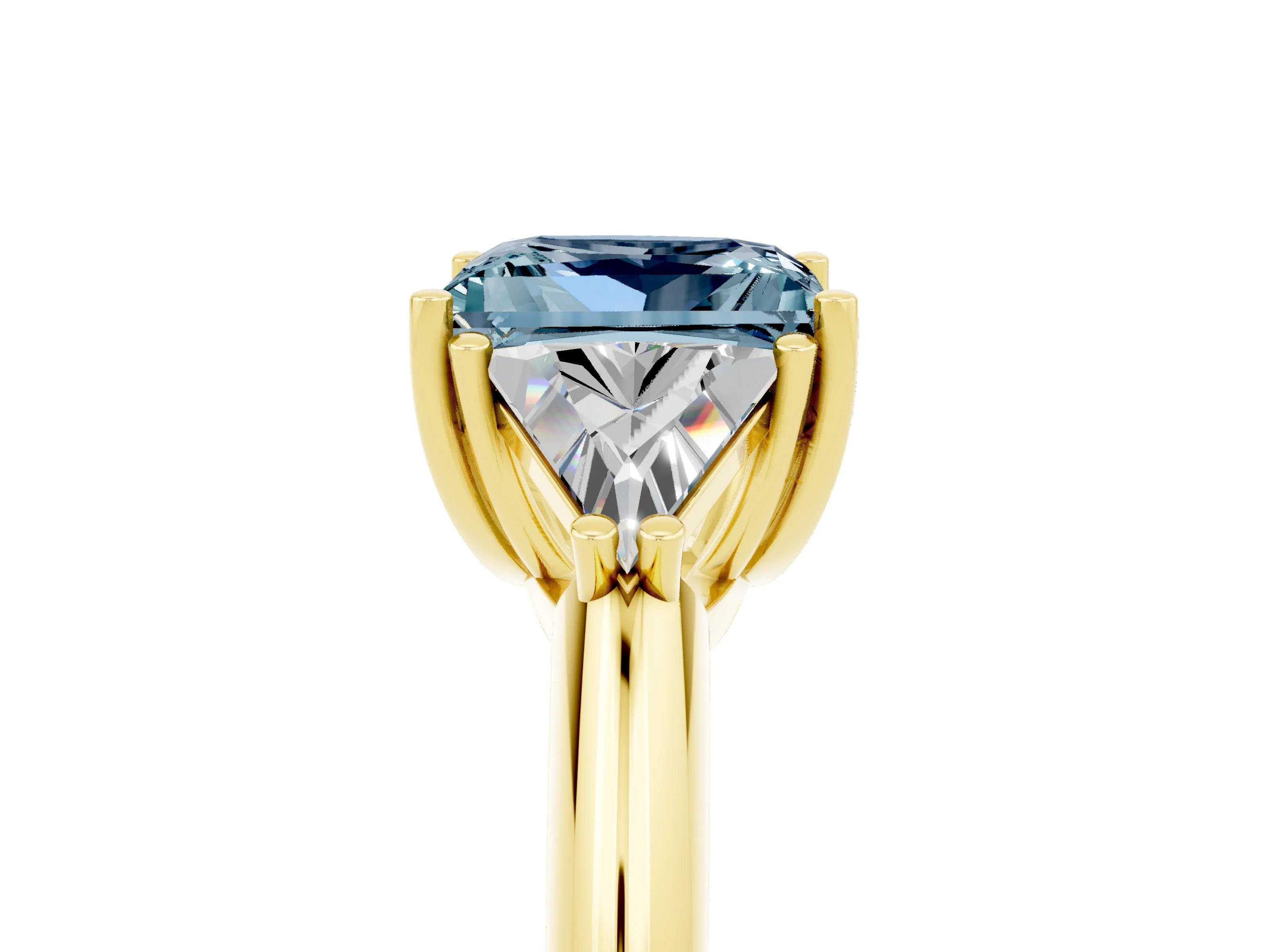 Yellow gold Three-Stone Princess Cut Cut Diamond Ring with Trillion Side Stones and Four-Prong Setting_5