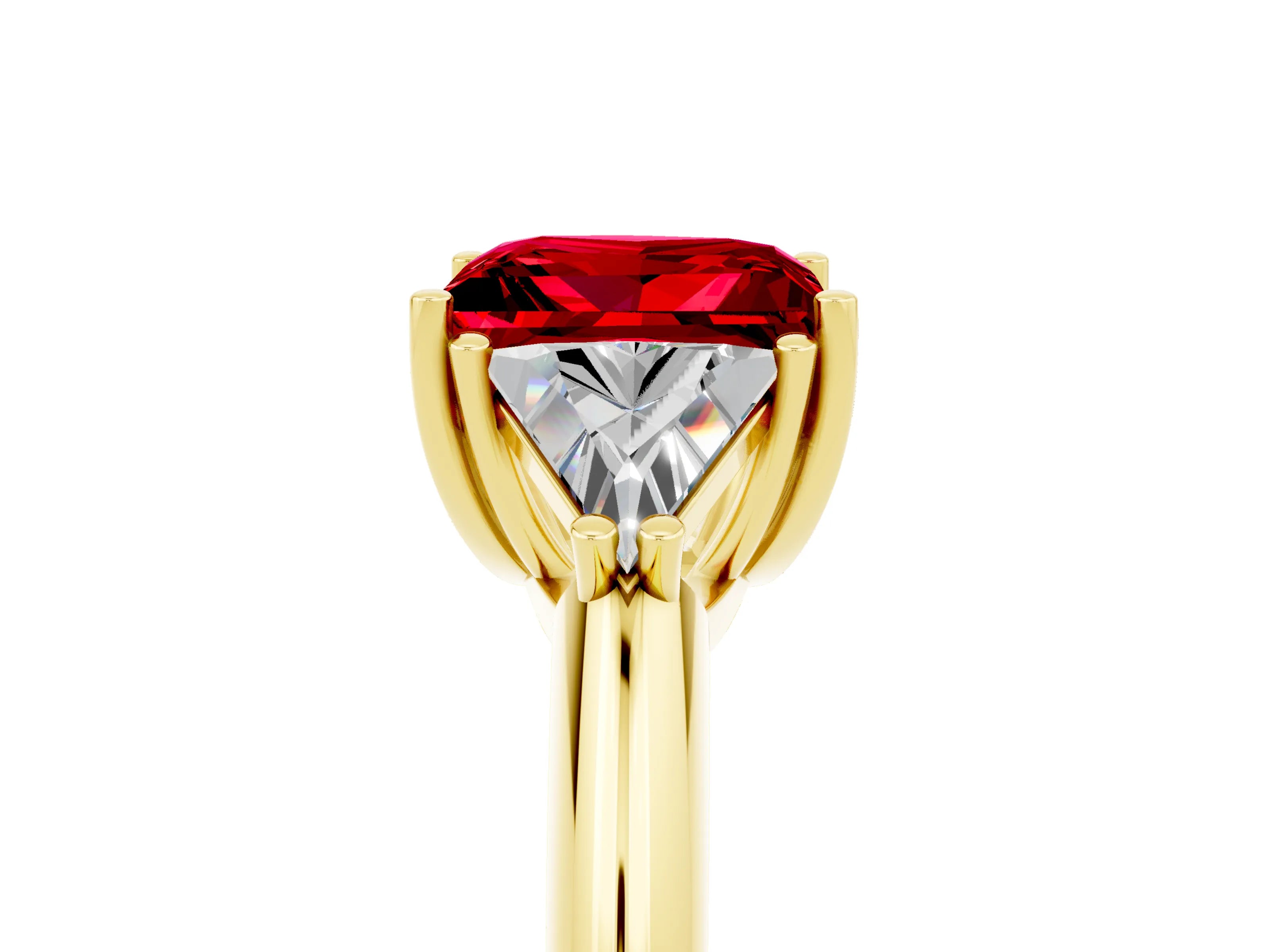 Yellow gold Three-Stone Princess Cut Cut Diamond Ring with Trillion Side Stones and Four-Prong Setting_5