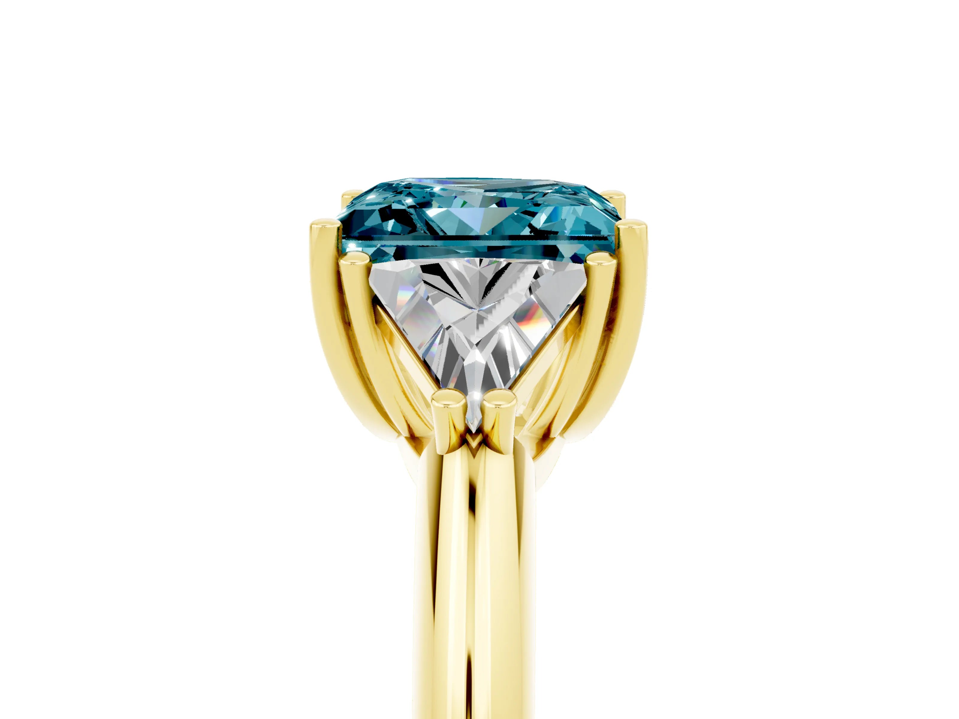 Yellow gold Three-Stone Princess Cut Cut Diamond Ring with Trillion Side Stones and Four-Prong Setting_5
