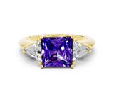 Yellow gold Three-Stone Princess Cut Cut Diamond Ring with Trillion Side Stones and Four-Prong Setting